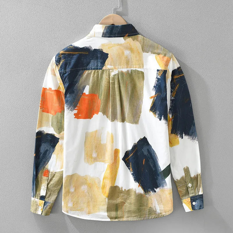 Women's loose cotton cardigan top in a printed colour with long sleeves