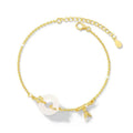Silver women's bracelet with peace buckle charm, white chalcedony stone, and starry sky design with gold electroplating.
