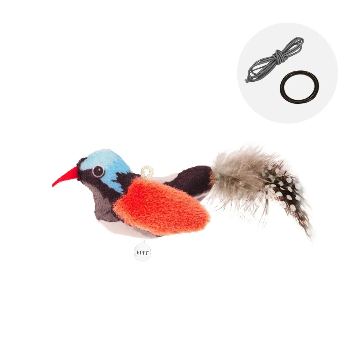 Plush bird simulation cat toy in four colour options: blue kingfisher, colourful bird, sparrow, yellow bird