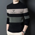 Men's dusted chenille knit sweater pullover with round collar and long sleeves in blue