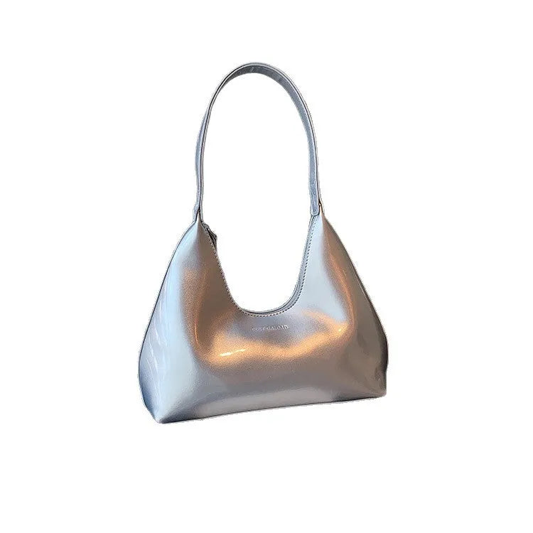 High Sense French PU shoulder bag in dumpling shape with sewing line detail and sandwich pockets