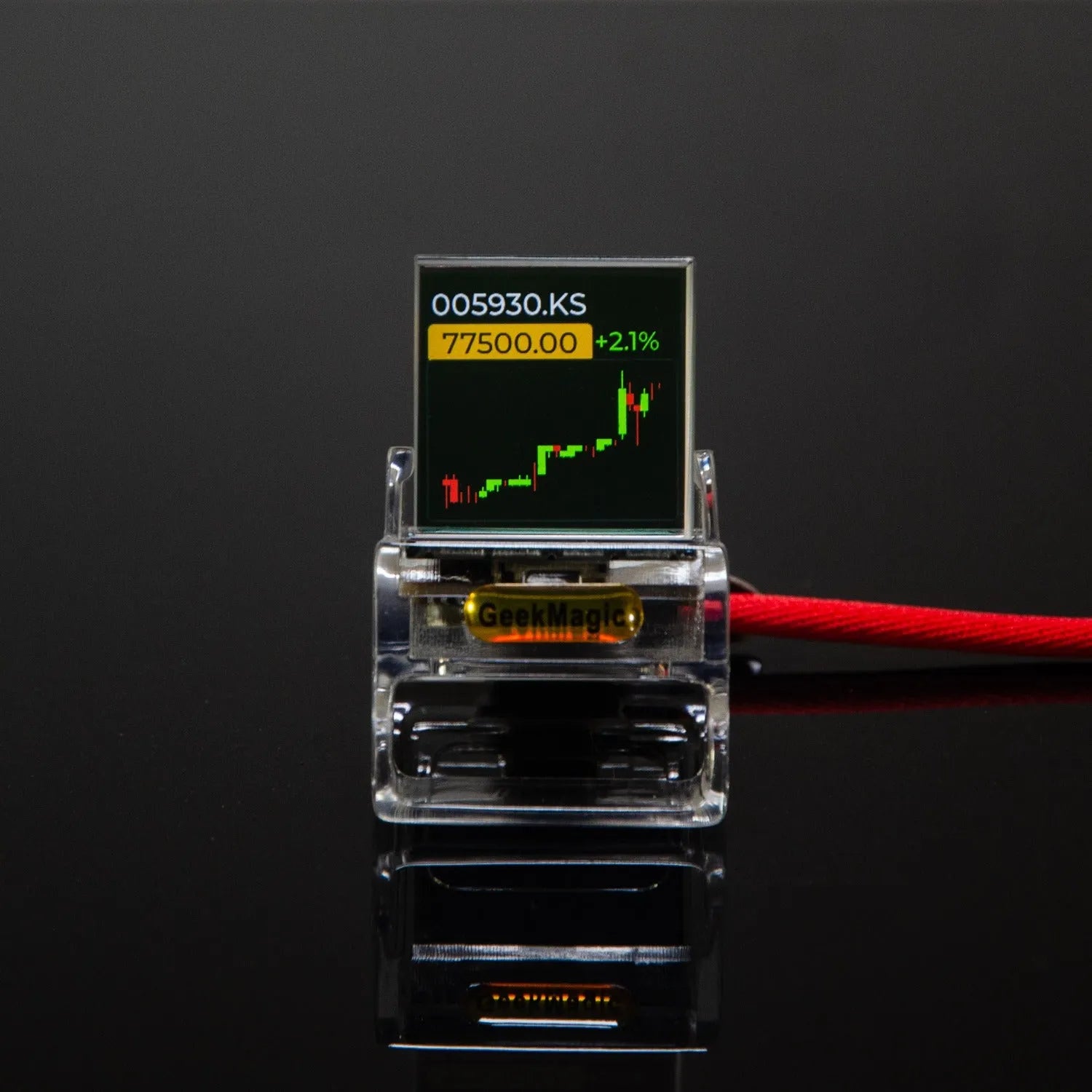Multifunctional desk clock displaying weather, world clock, and stock market data on a desk