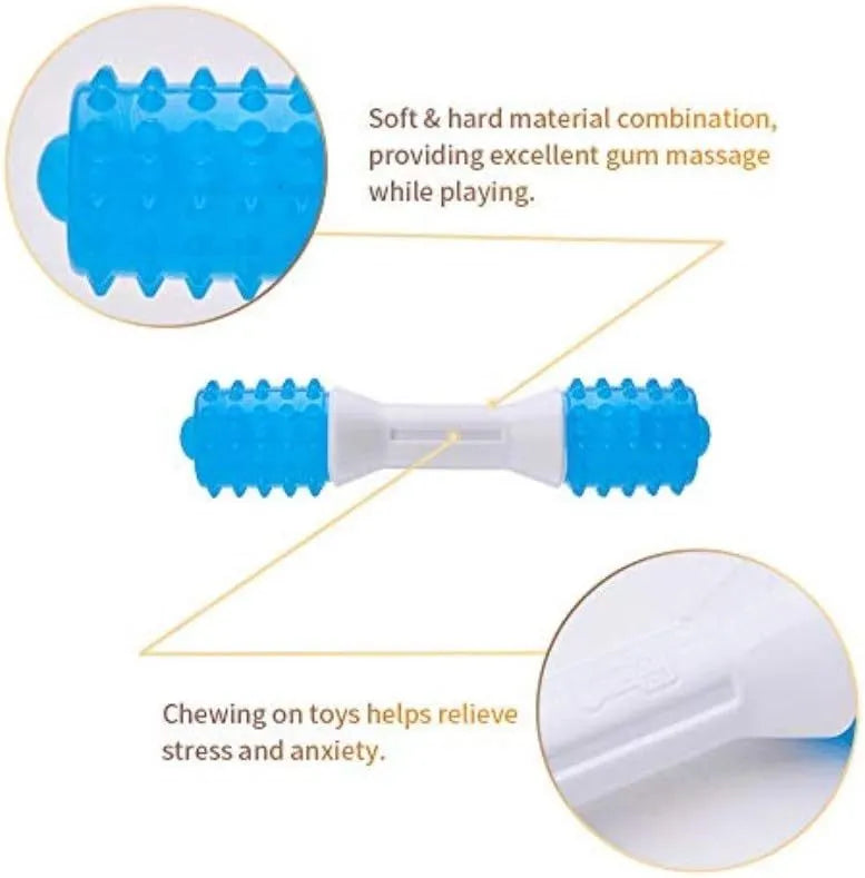 Dual-colour puppy teething chew toy in aqua bone design for dogs aged 2-8 months