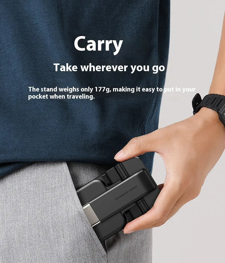 Black desktop foldable mobile phone bracket made of PC ABS material
