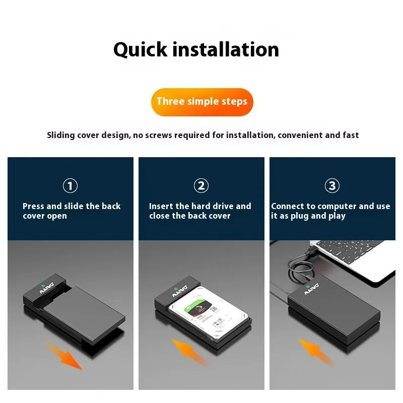 USB 3.0 to SATA hard drive enclosure for 3.5-inch drives with power supply and slide cover