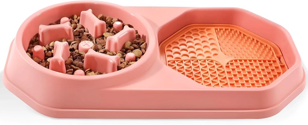 Blue slow feeder dog bowl with puzzle ridges and non-slip base for medium-sized dogs.