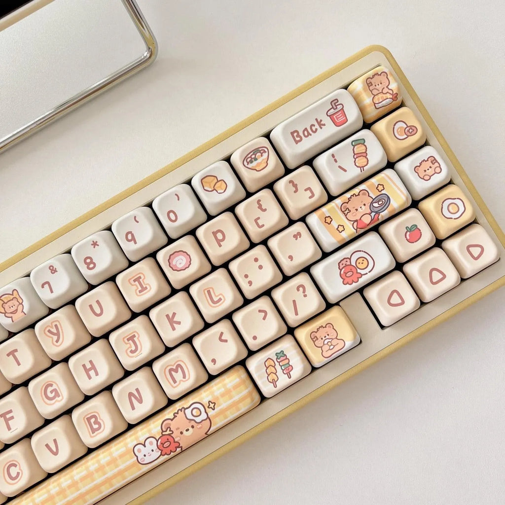 Rabbit Bear Restaurant themed mechanical keyboard keycaps in EOA height profile, PBT plastic.