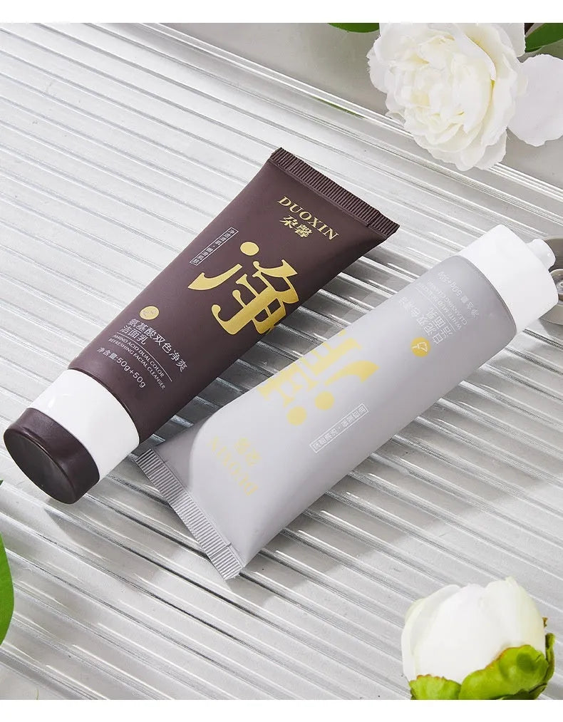 Amino acid facial cleanser tube with white clay formula for oily, dry and neutral skin types