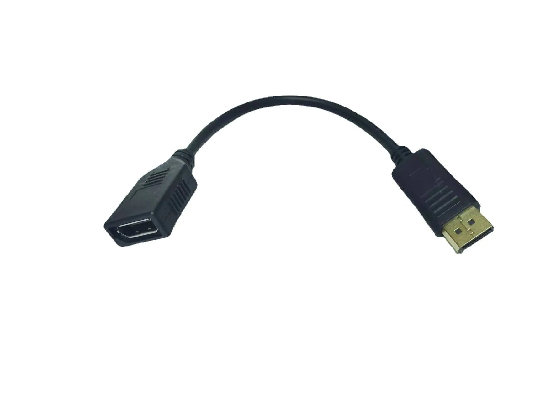 Black DisplayPort DP male to female extension cable with rotating connector, approximately 10cm length