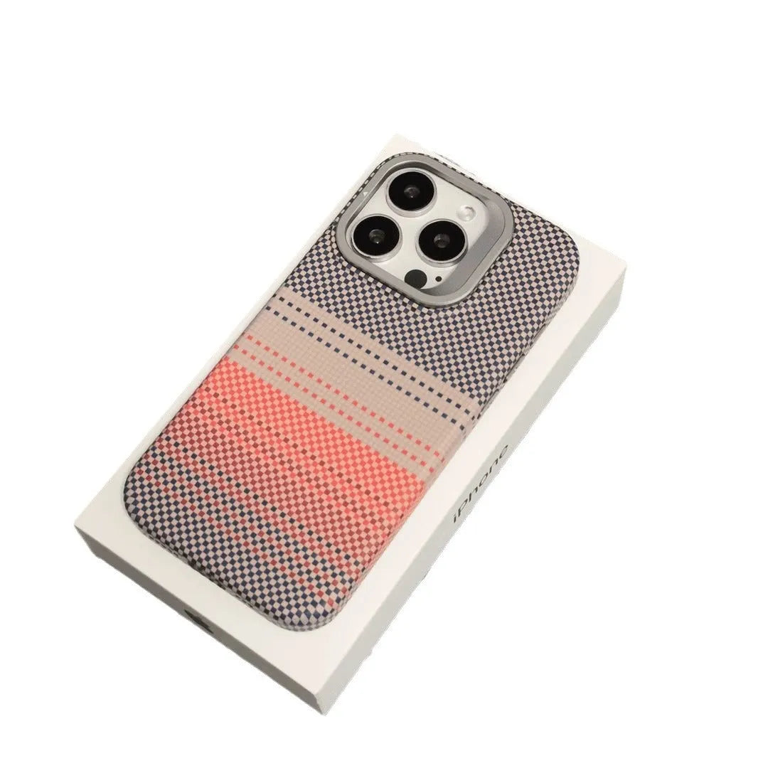 Kevlar magnetic bracket carbon fiber pattern protective sleeve for iPhone 14 Pro in Sunset Gray
