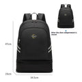 Large capacity dry wet separation travel backpack in beige colour with curved shoulder straps and breathable back panel