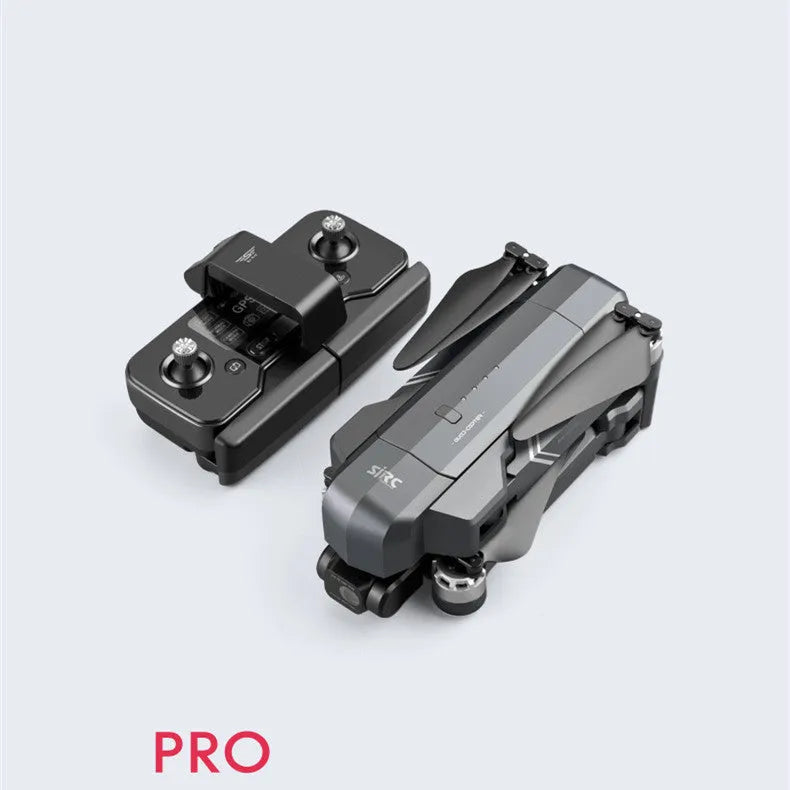 Black F11s PRO GPS folding drone with 4K camera shown in both expanded and folded configurations