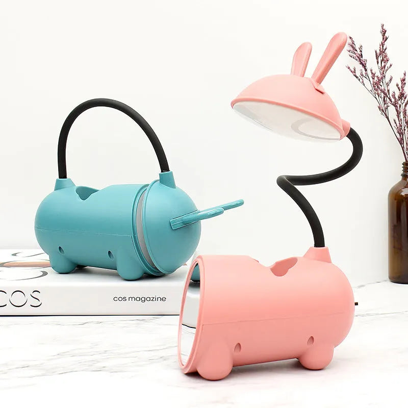 Cartoon-style USB desk lamp with pen container in modern simplicity design