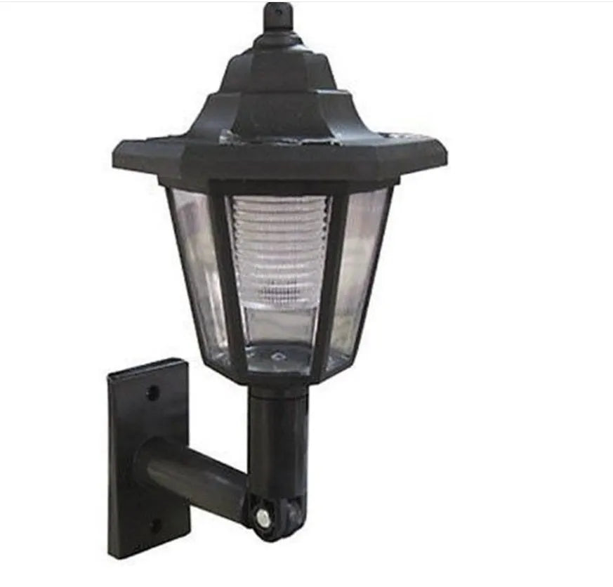 Black hexagonal solar wall lamp with automatic light sensor for outdoor installation