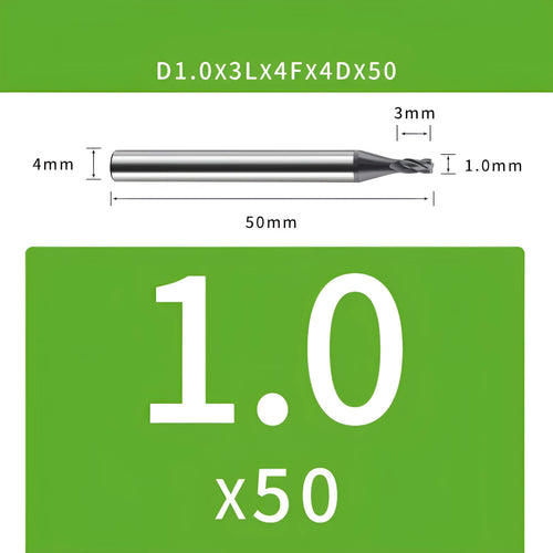 Tungsten steel 4-blade end mill with 35° helix angle showing cutting edges and dimensional specifications