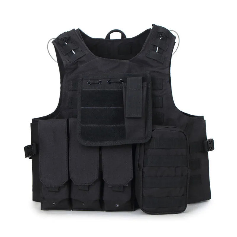 Amphibious tactical vest in 1000D Oxford nylon with back loops for hydration bag, one size, multiple camouflage colours