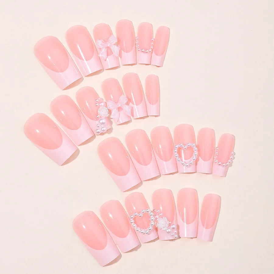 French style fake nail stickers with love pattern and pearl details in XD93 colour