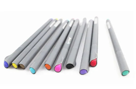 Ten 0.38mm hook line technical drawing pens for architecture and design, 15.8 cm long.