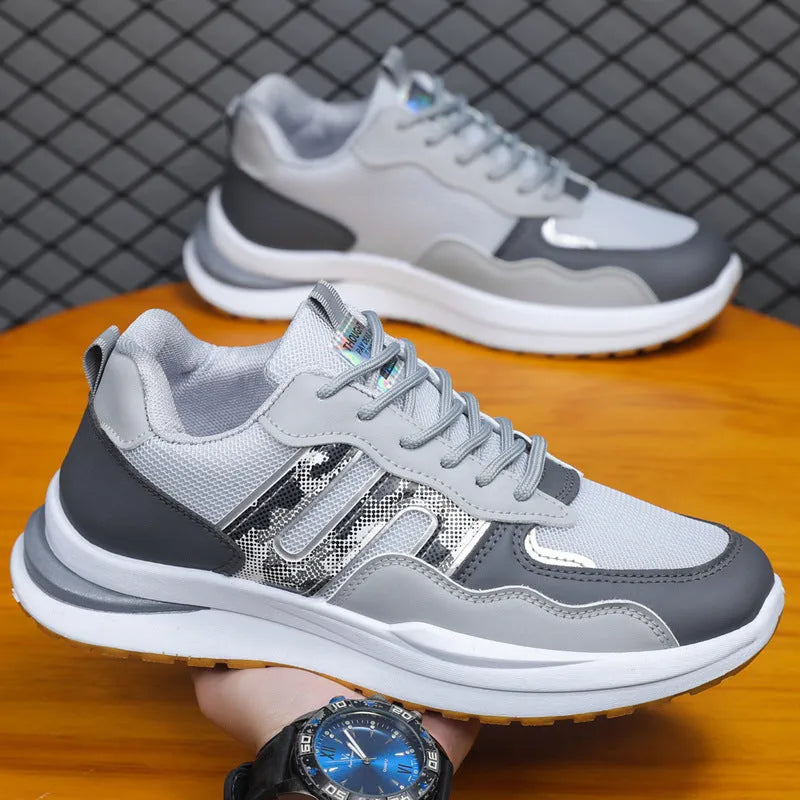 Men's mesh sports casual shoes in white green colour with plastic sole and leather toe holder