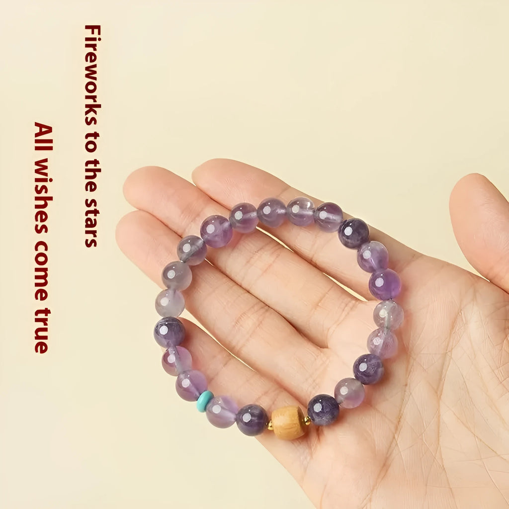 Purple amethyst crystal bracelet with round beads in natural style