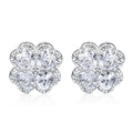 Women's zircon earrings with heart-shaped four-leaf clover design in 925 sterling silver with white gold colour finish