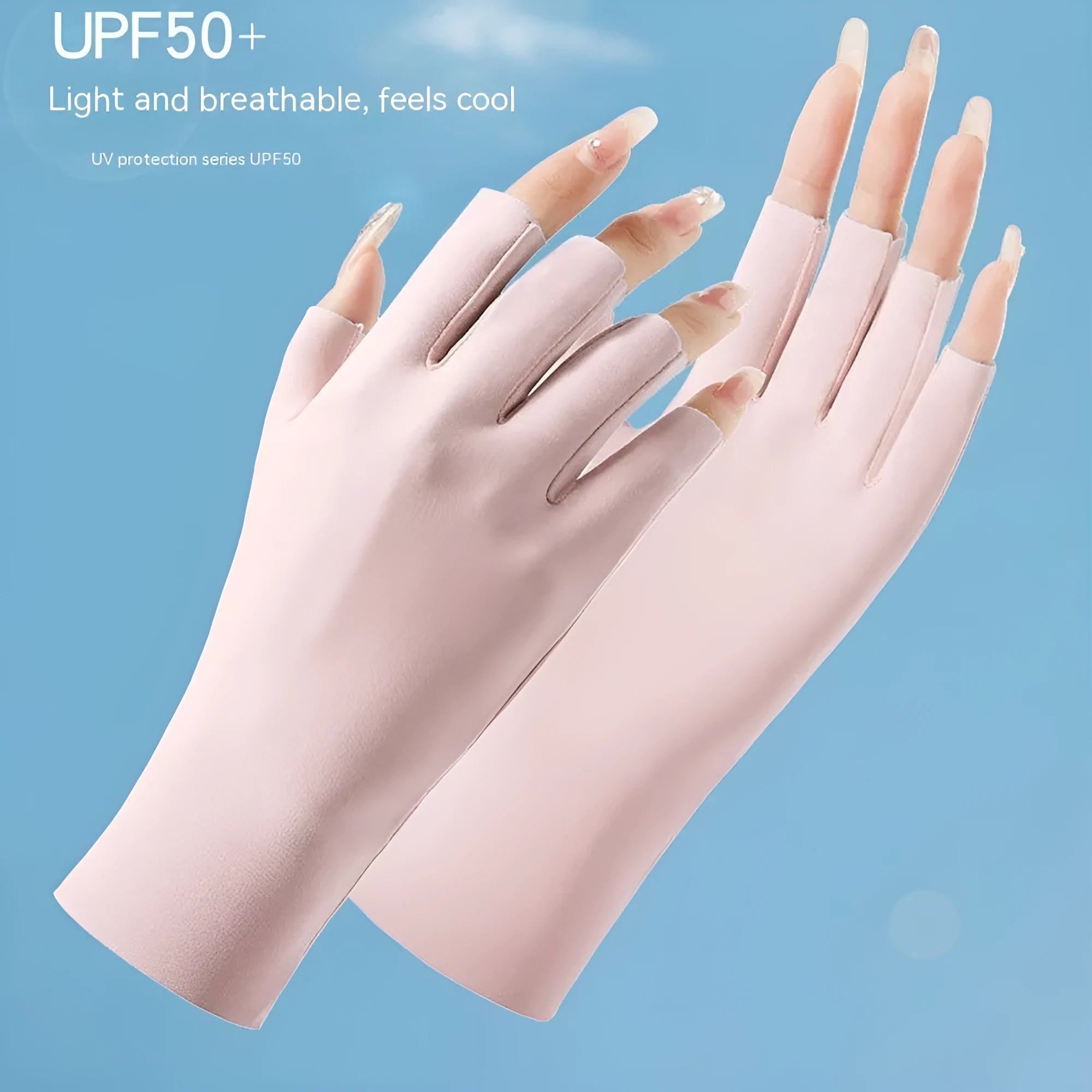 Women's UPF50+ ice silk sunscreen gloves in multiple colour options including splicing patterns