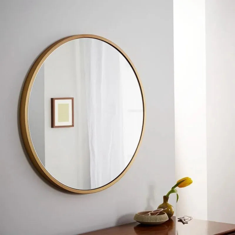 Round iron wall hanging bathroom mirror in black, gold or white colour