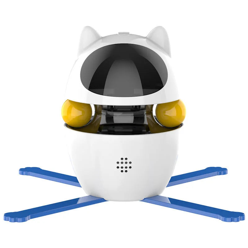 White automatic electronic cat toy with moving stick and elastic rope for indoor feline entertainment