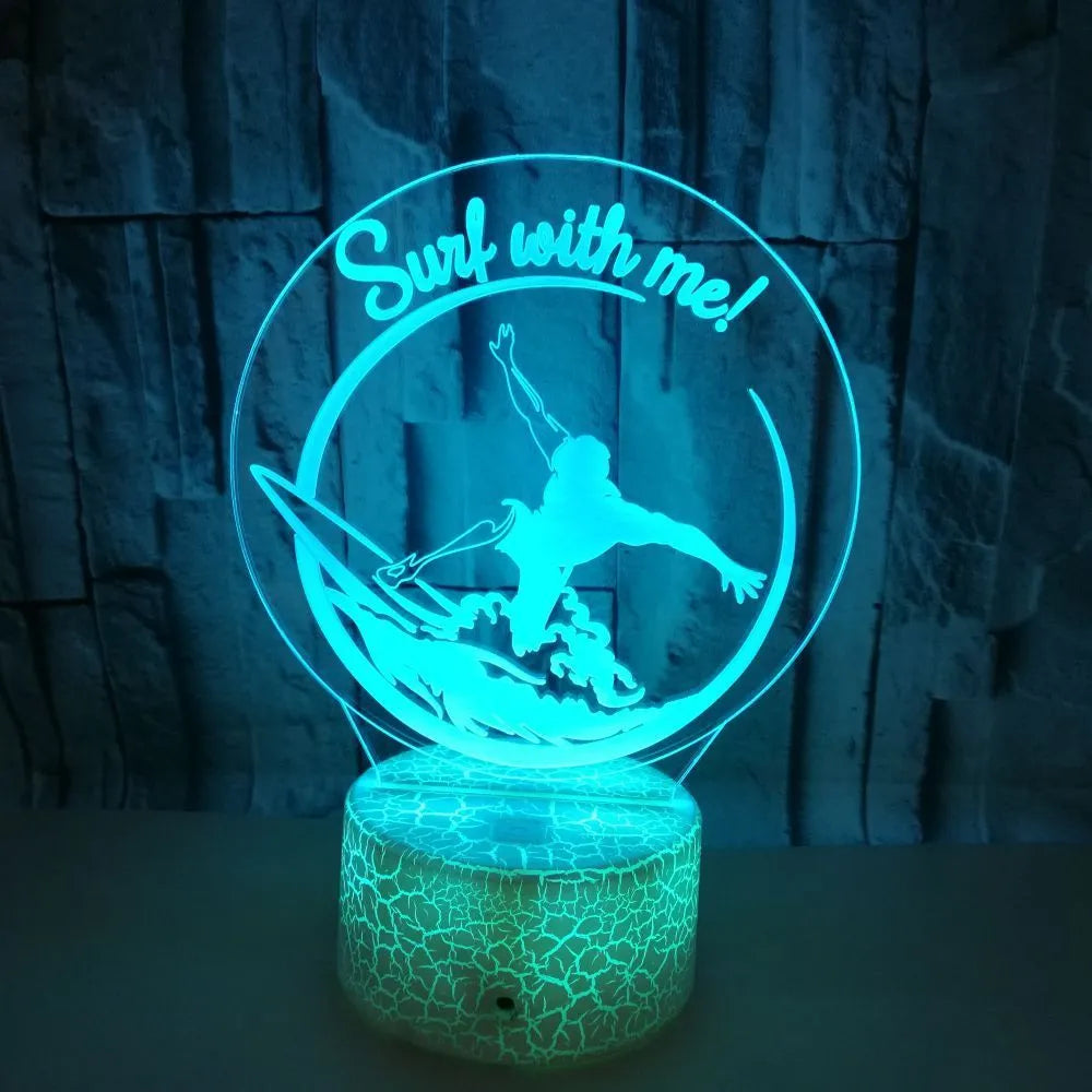 3D crack pattern LED night lamp with touch controls and remote on a black ABS base, displaying blue light.