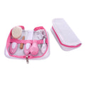 6-piece baby nail care comb set in crimson cherry pink storage case with multiple material tools