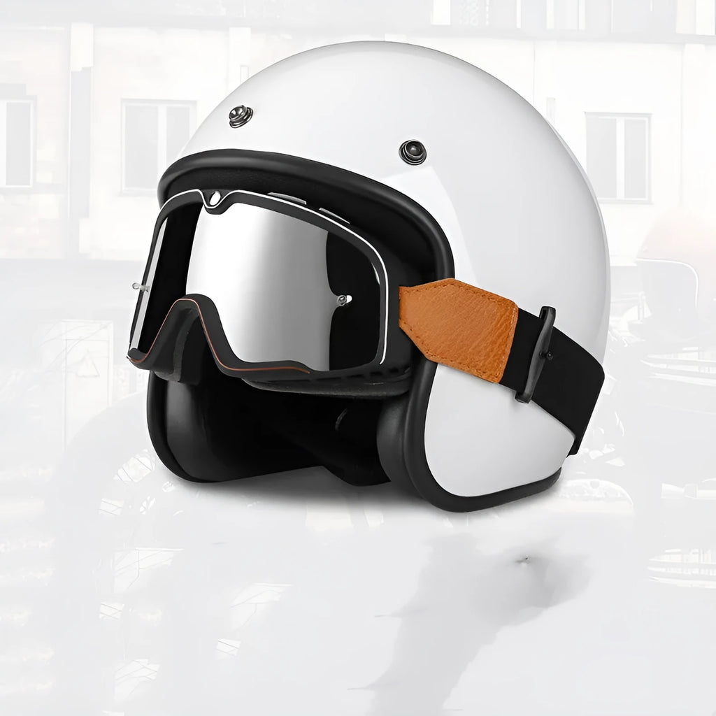 Retro ABS helmet for men and women in matte black with visor