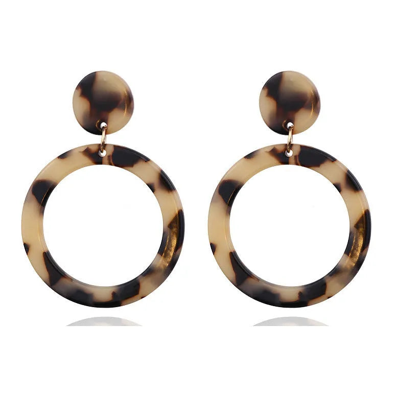 Single leopard print acrylic acetate stud earring in coffee colour on metal base for women