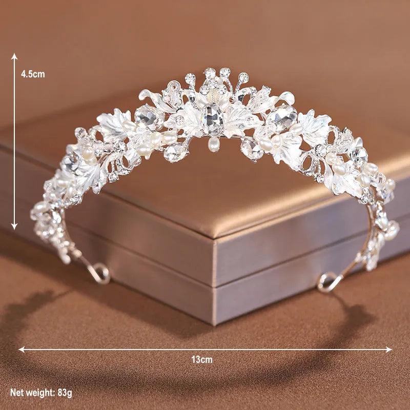 Gold or silver electroplated alloy pearl crown headdress for women's formal hair accessories
