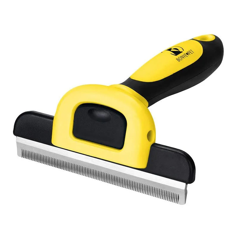 Blue pet grooming comb with removable stainless steel teeth for dog hair removal