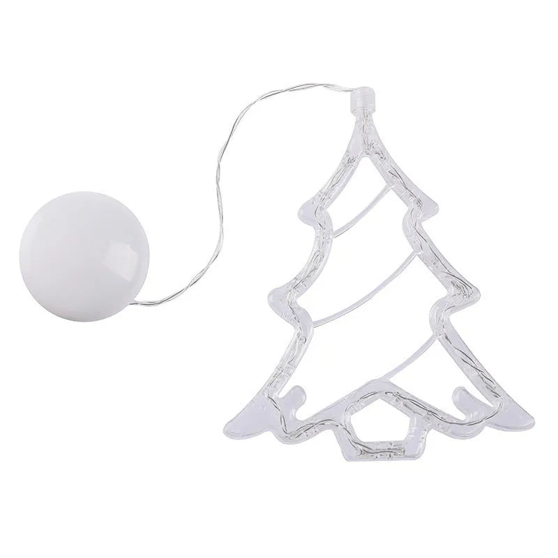 LED suction cup chandelier with Santa Claus, elk, and snowman shapes hanging on a window