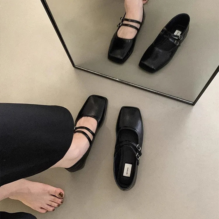 Women's low heel square toe evening shoes in silver, brown, and black solid colours, size 35-39