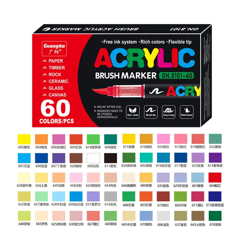 Set of straight liquid acrylic marker pens with soft heads for painting and graffiti art.