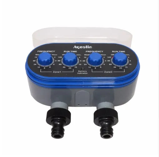 Dual timed irrigation controller with battery compartment for automatic garden watering systems