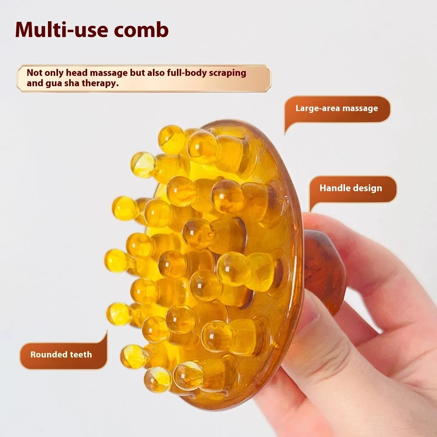 Disc massage comb with 21 teeth for head meridian stimulation in coffee brown or yellow colour options