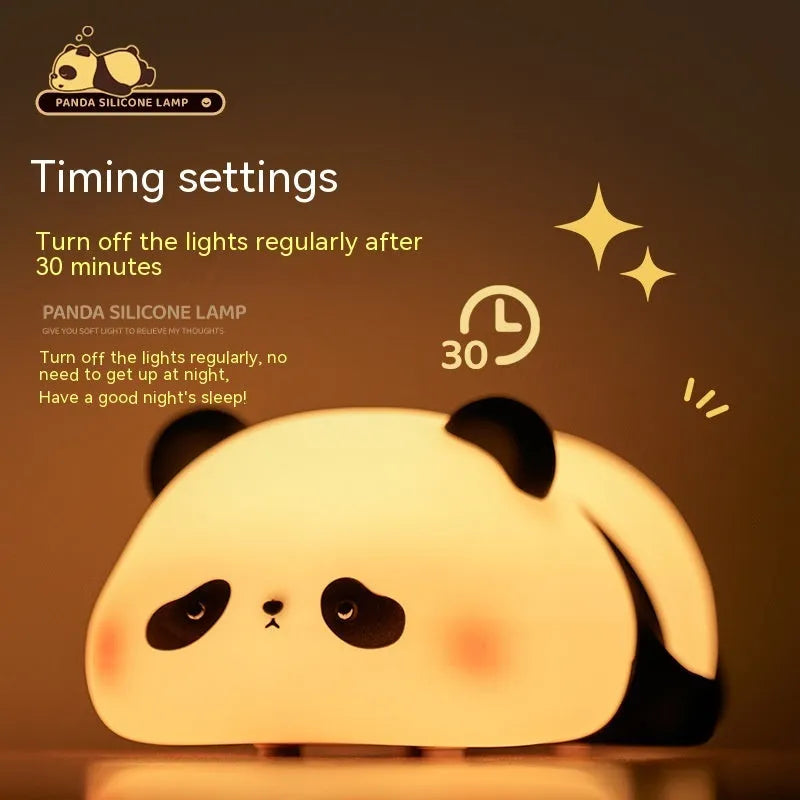 Cartoon panda night light with USB charging cable and warm white LED glow