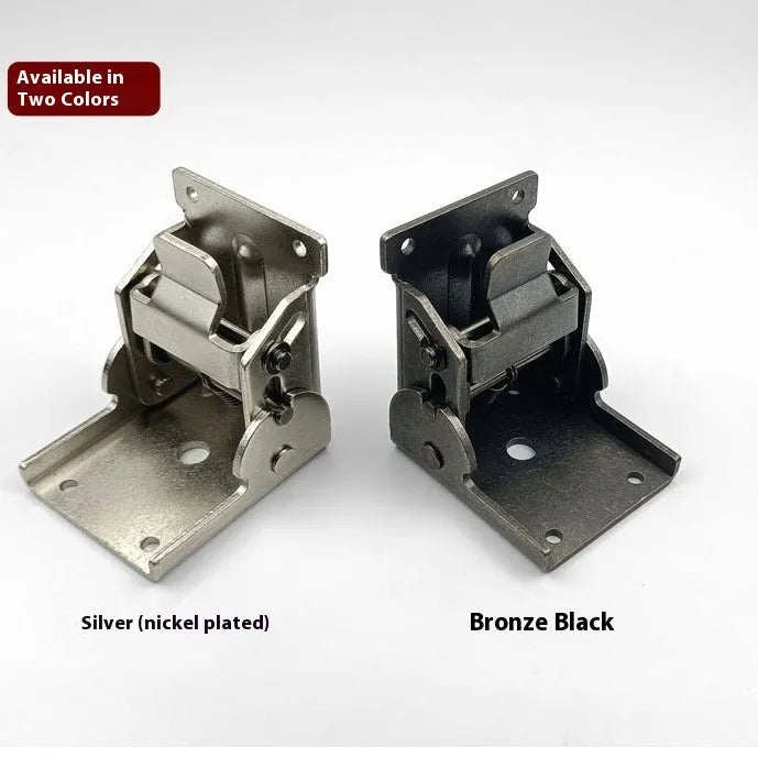 A zinc alloy furniture folding hinge with a 0-90 degree adjustment range in an electroplated finish.