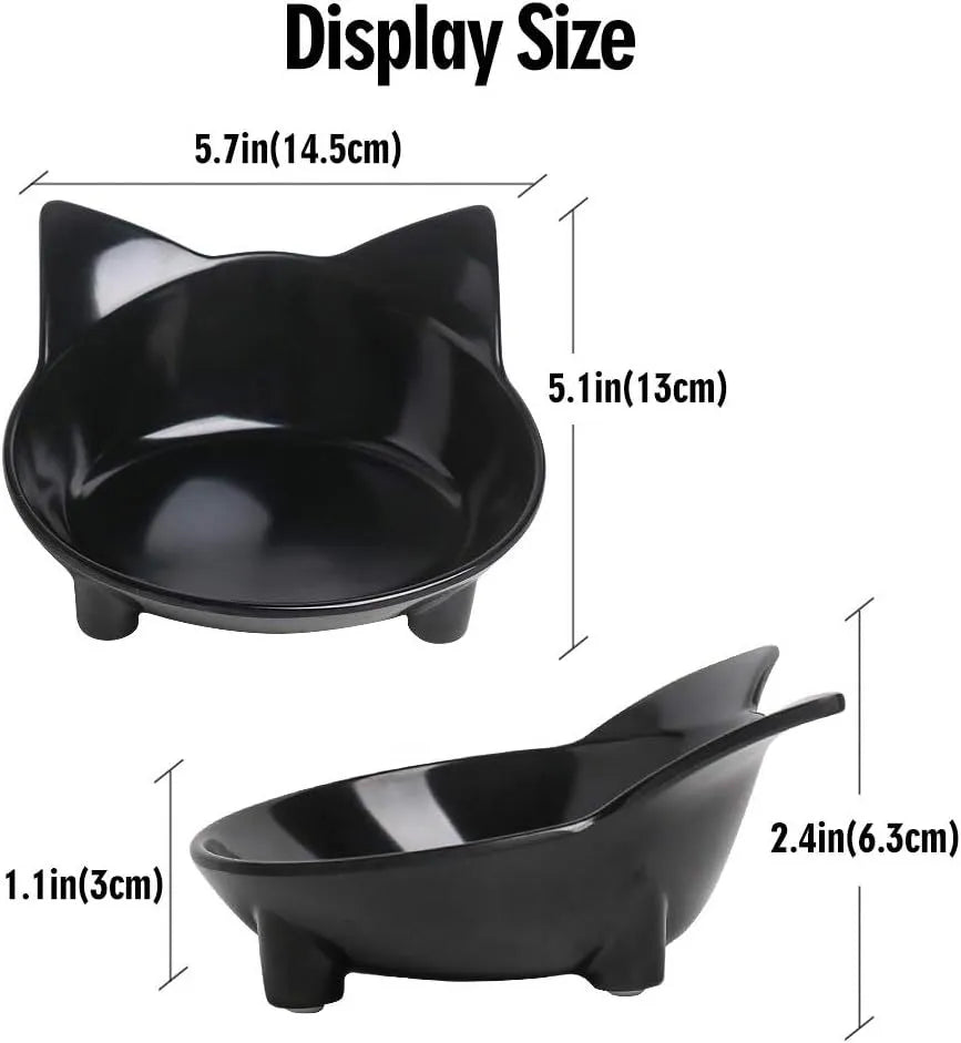 Shallow melamine pet food bowl with anti-skid rubber base in black or white