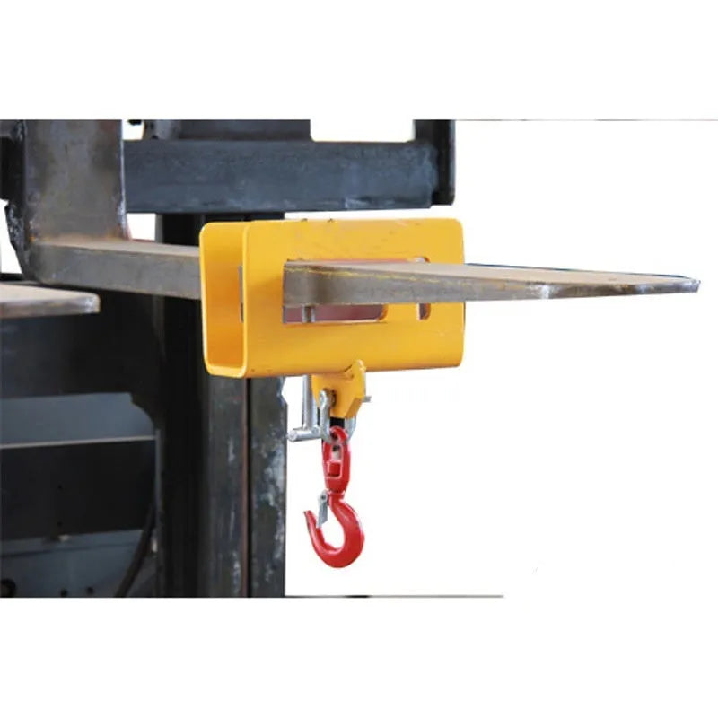 MK forklift rotatable crane hook with safety locking device on iron construction.