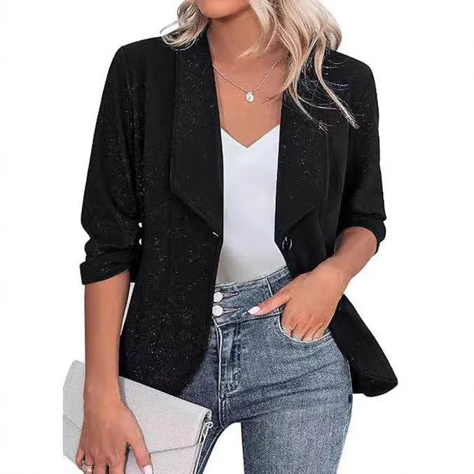 Slim-fitting women's cardigan jacket in black, white, or wine red.