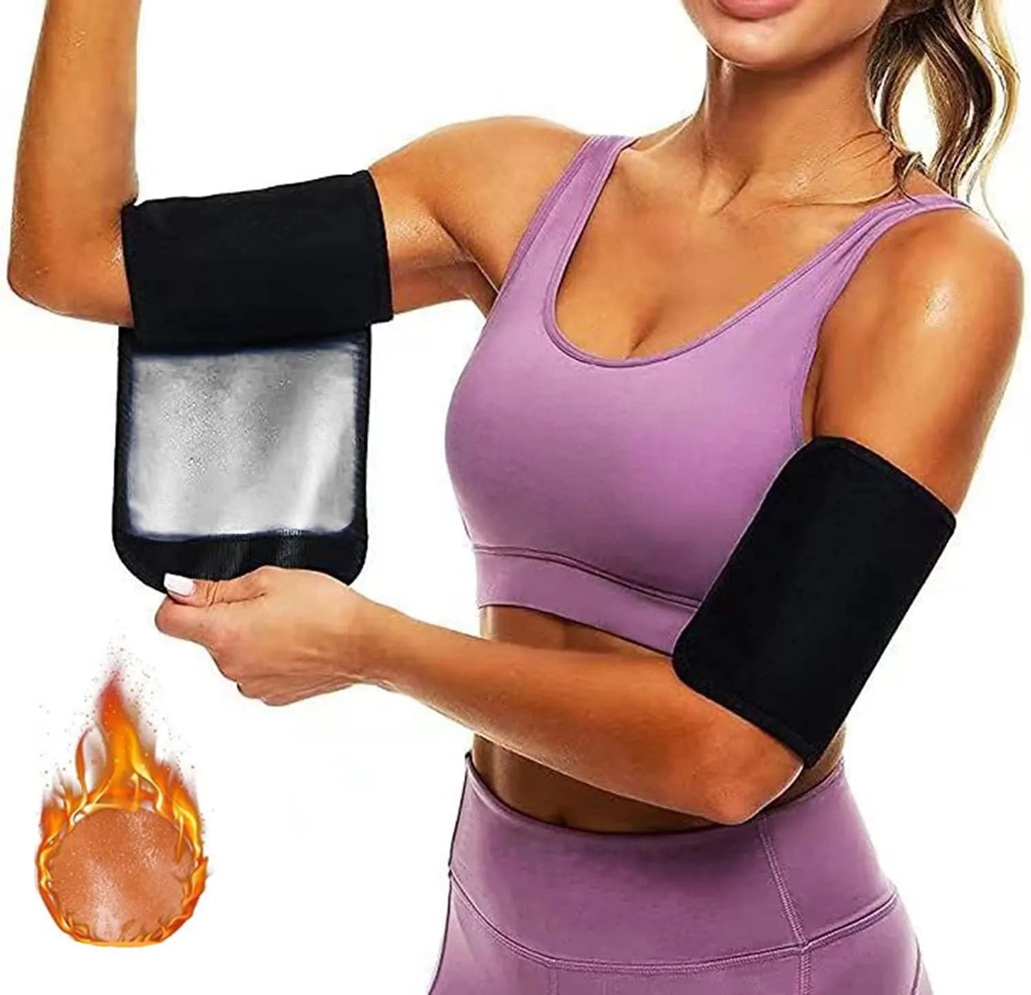 Compression sports arm sleeve in black and red colour, worn on forearm during workout.