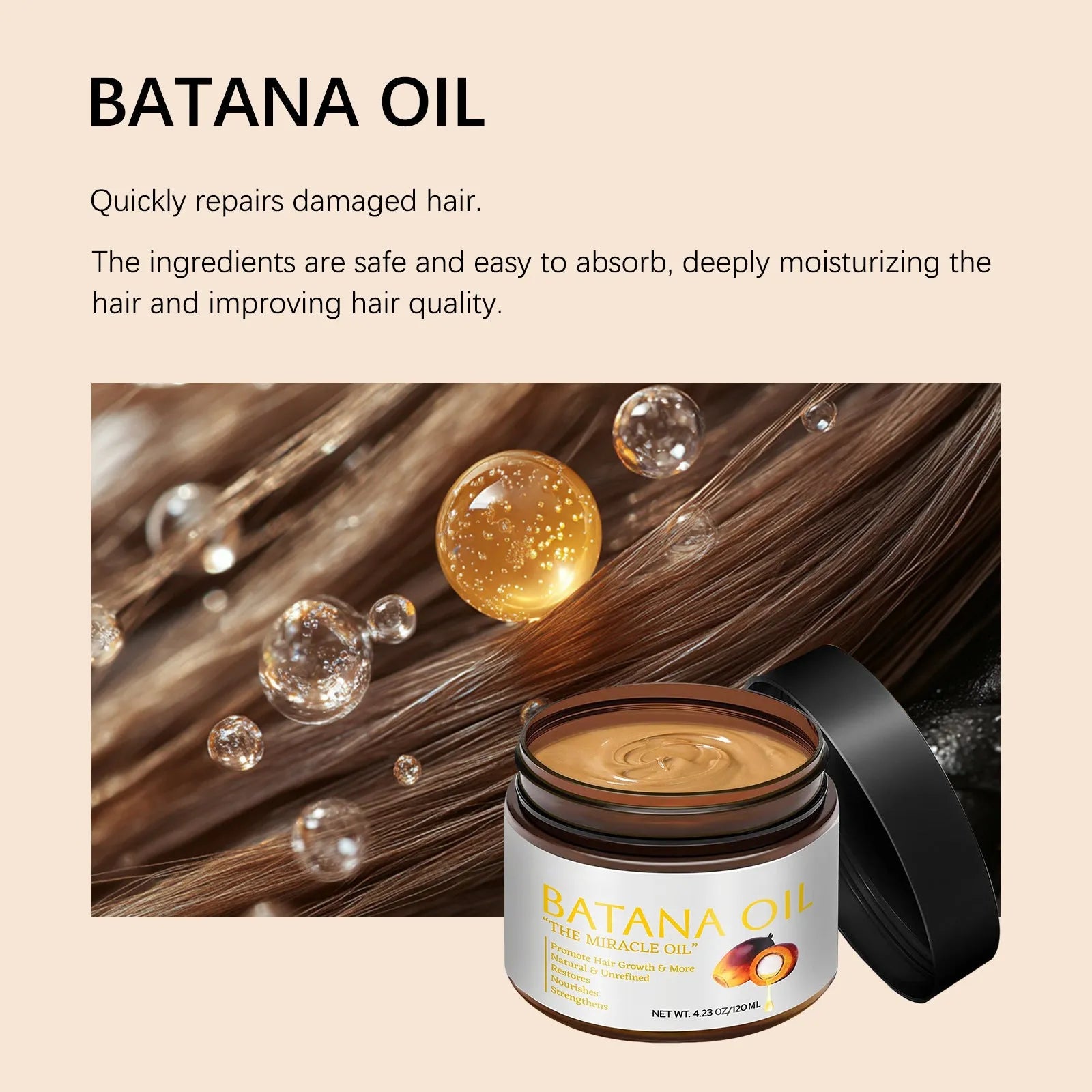 Batana Hair Mask 120 ml bottle for frizzy hair repair with herbal fragrance