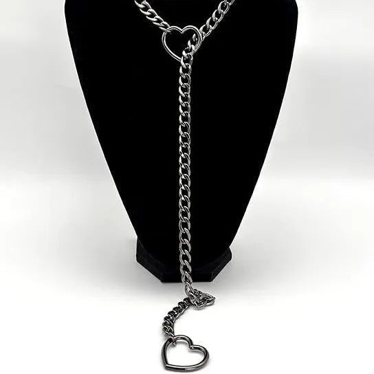 Black heart copper pendant necklace on stainless steel chain, 61-70cm unisex design
