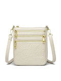 Five-layer mobile phone crossbody bag in beige with embossed PU leather and double shoulder strap