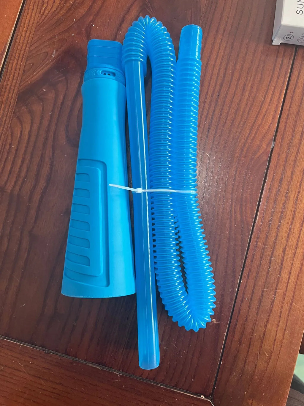 Blue plastic suction pipe cleaner for appliances, showing its 114 cm length and round head.