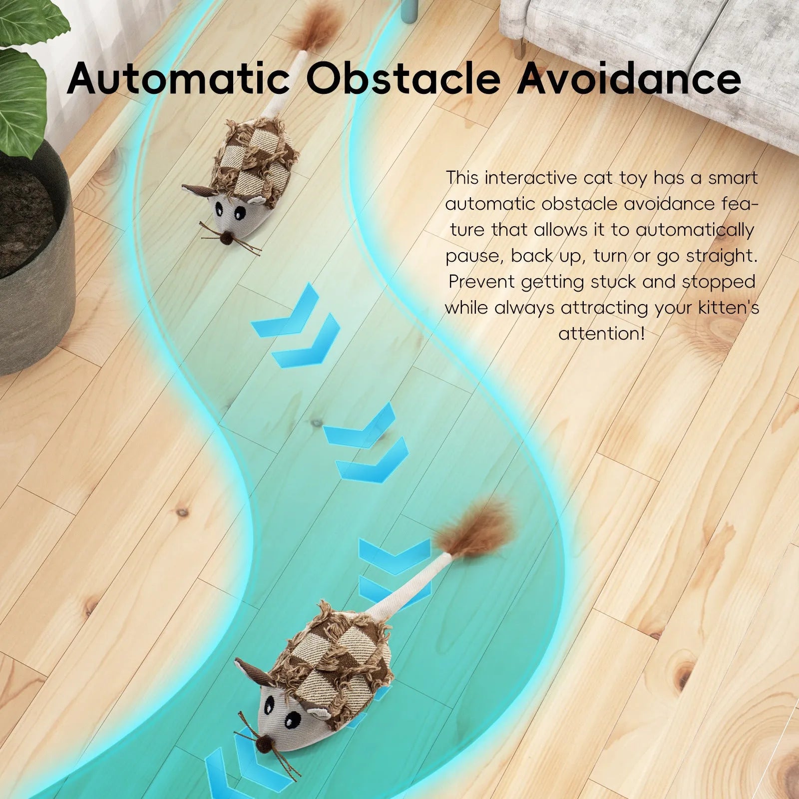 Motion cat toy electronic moving mouse with feather tail and rechargeable battery